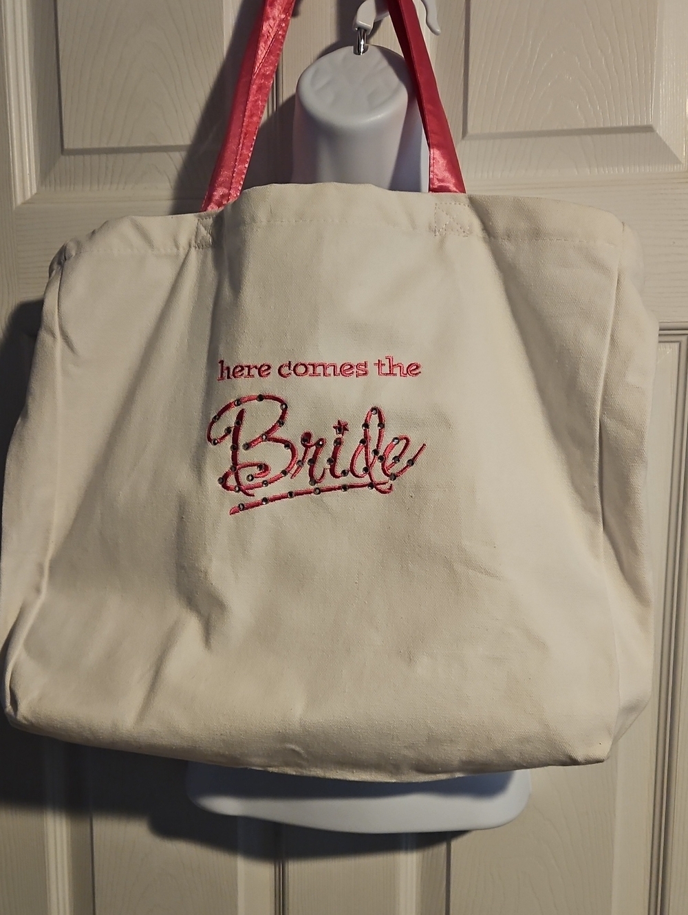 Bride Canvas Tote in White with Pink Accents